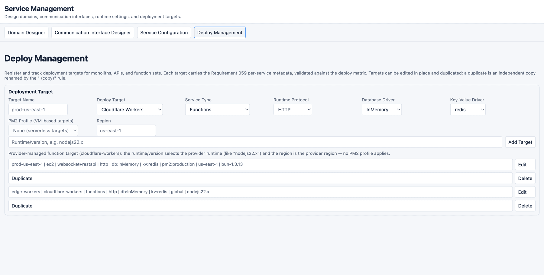 Deploy Management com um alvo EC2 e um alvo Cloudflare Workers registrados